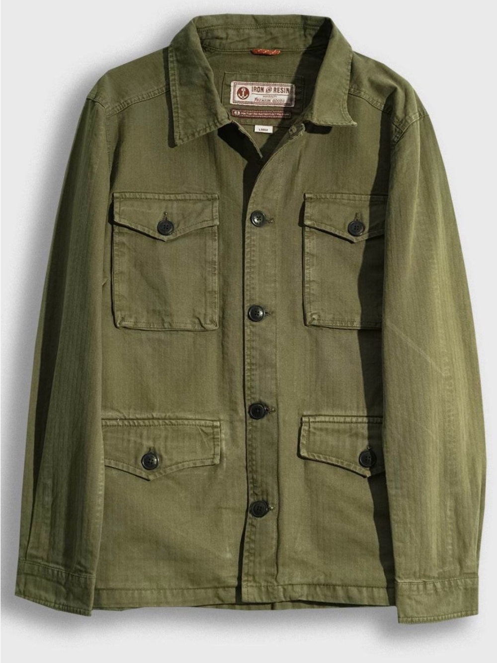 Iron & Resin Herringbone Workwear Military Jacket Olive Green Men M Field Shirt